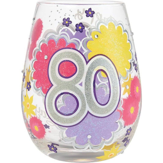 Lolita Happy 80th Birthday Stemless Wine Glass, 20 oz