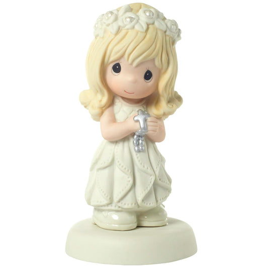 'May His Light Shine in Your Heart Today & Always' First Communion Blonde Hair/Light Skin Girl Figurine