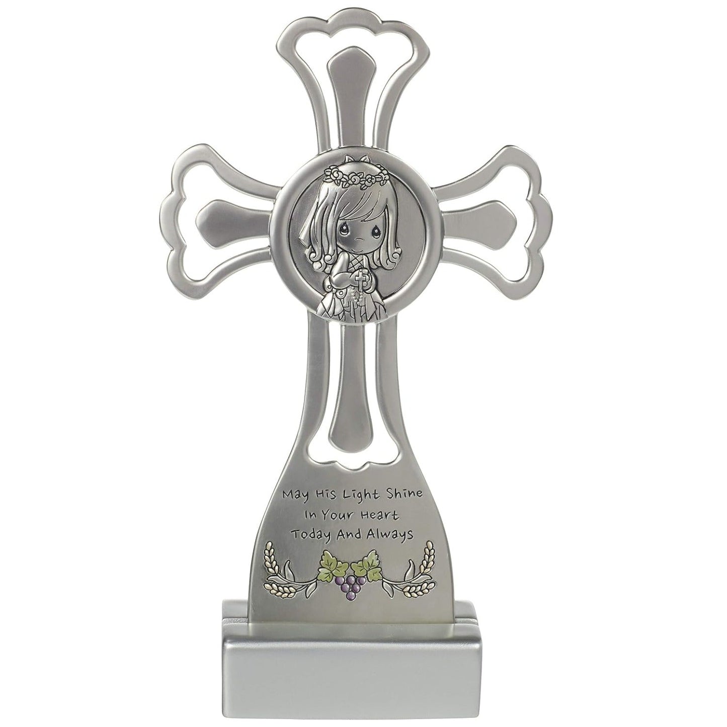 May His Light Shine in Your Heart Today & Always Girl First Communion Cross with Stand