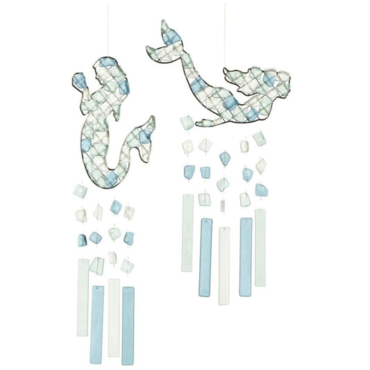Midwest CBK Blue and White Sea Glass Mermaids Wind Chimes Set of 2