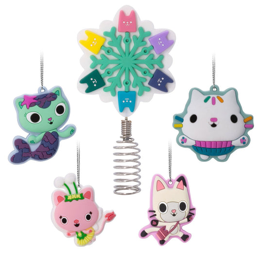 Mini DreamWorks Animation Gabby's Dollhouse Hallmark Tree Topper and Ornaments, Set of 5