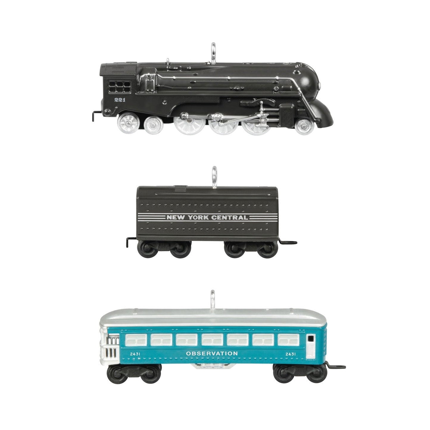 Mini Lionel 221 Steam Locomotive and Tender With 2431 Observation Car 2024 Keepsake Ornaments, Set of 3