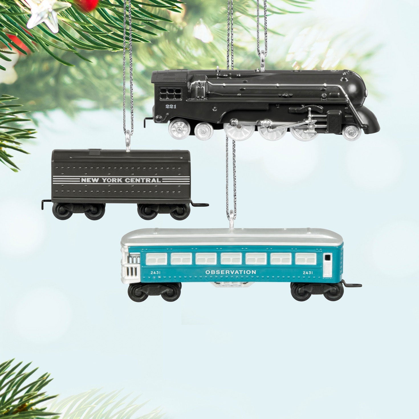 Mini Lionel 221 Steam Locomotive and Tender With 2431 Observation Car 2024 Keepsake Ornaments, Set of 3