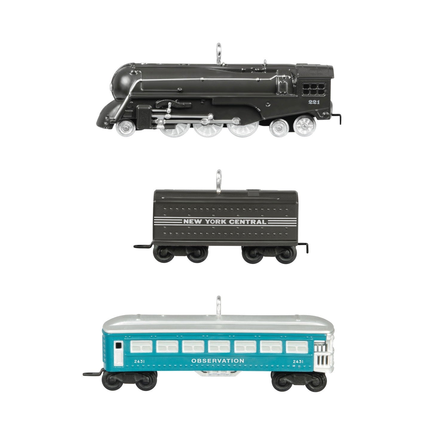 Mini Lionel 221 Steam Locomotive and Tender With 2431 Observation Car 2024 Keepsake Ornaments, Set of 3