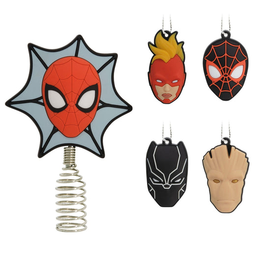 Mini Marvel Super Heroes Hallmark Tree Topper and Ornaments, Set of 5