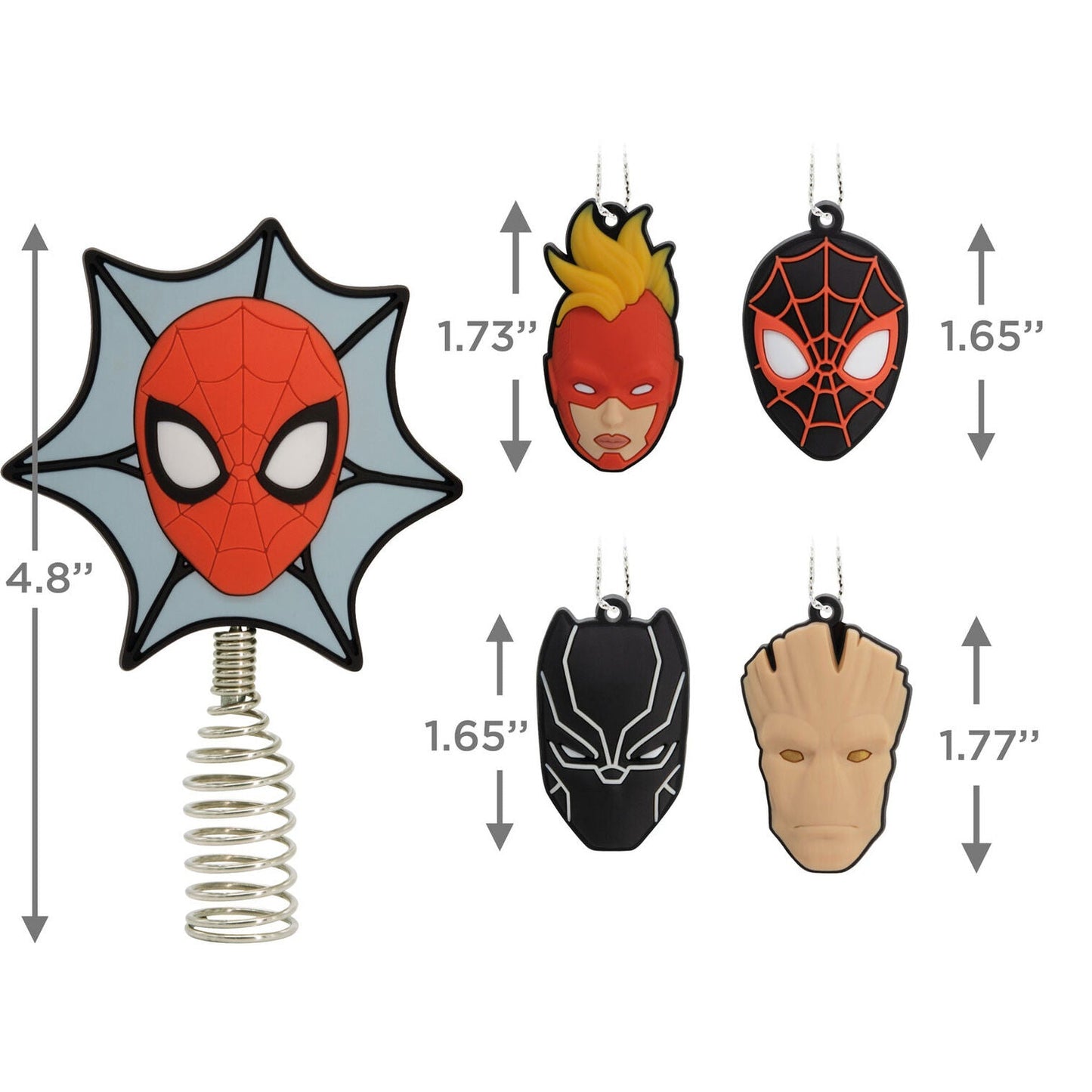 Mini Marvel Super Heroes Hallmark Tree Topper and Ornaments, Set of 5