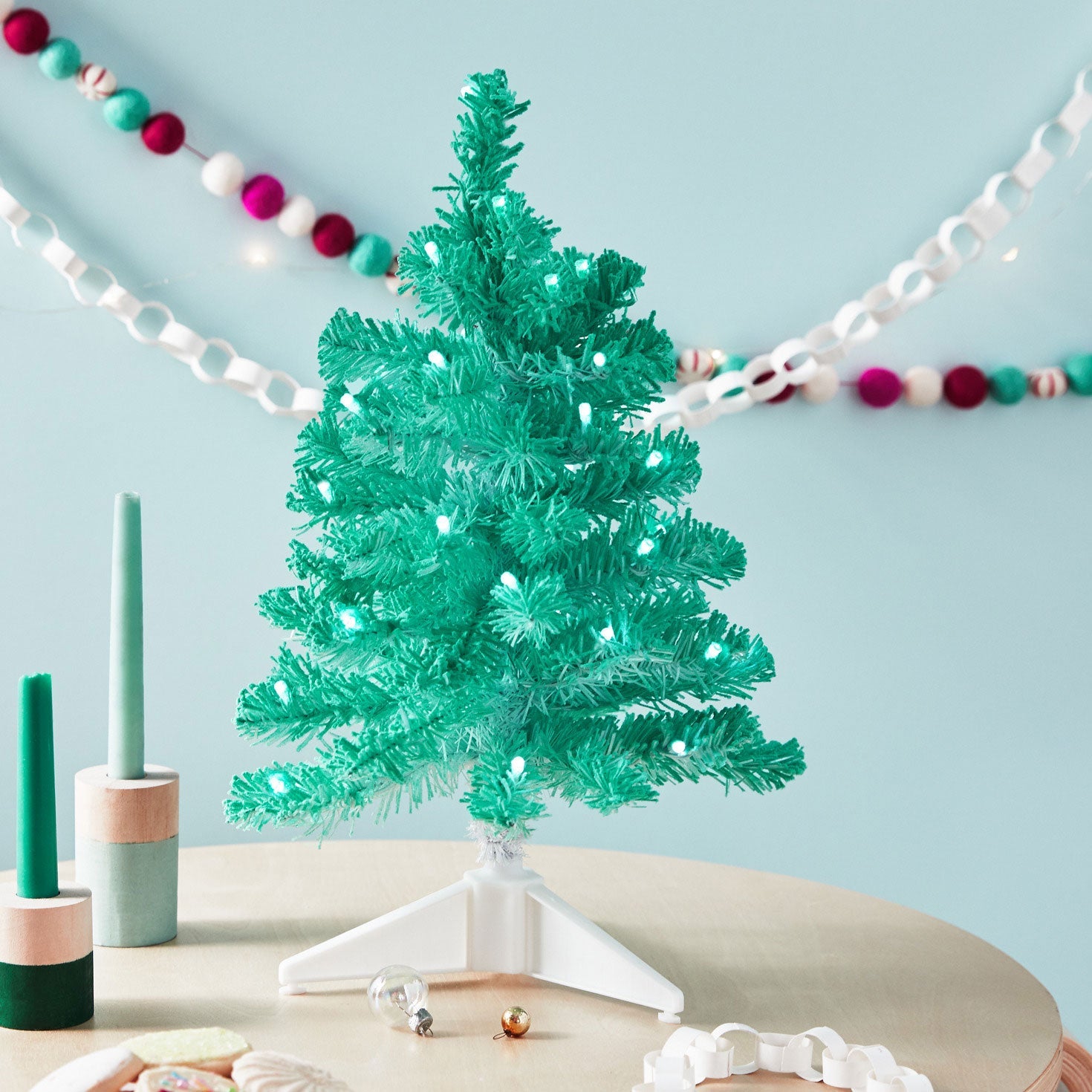 Miniature Mint Green Pre-Lit Christmas Tree, 18.75"