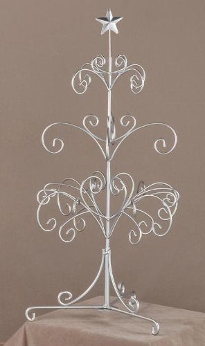 Modern Silver Painted Metal Ornament Tree, Accessory and Jewelry Display, 27"