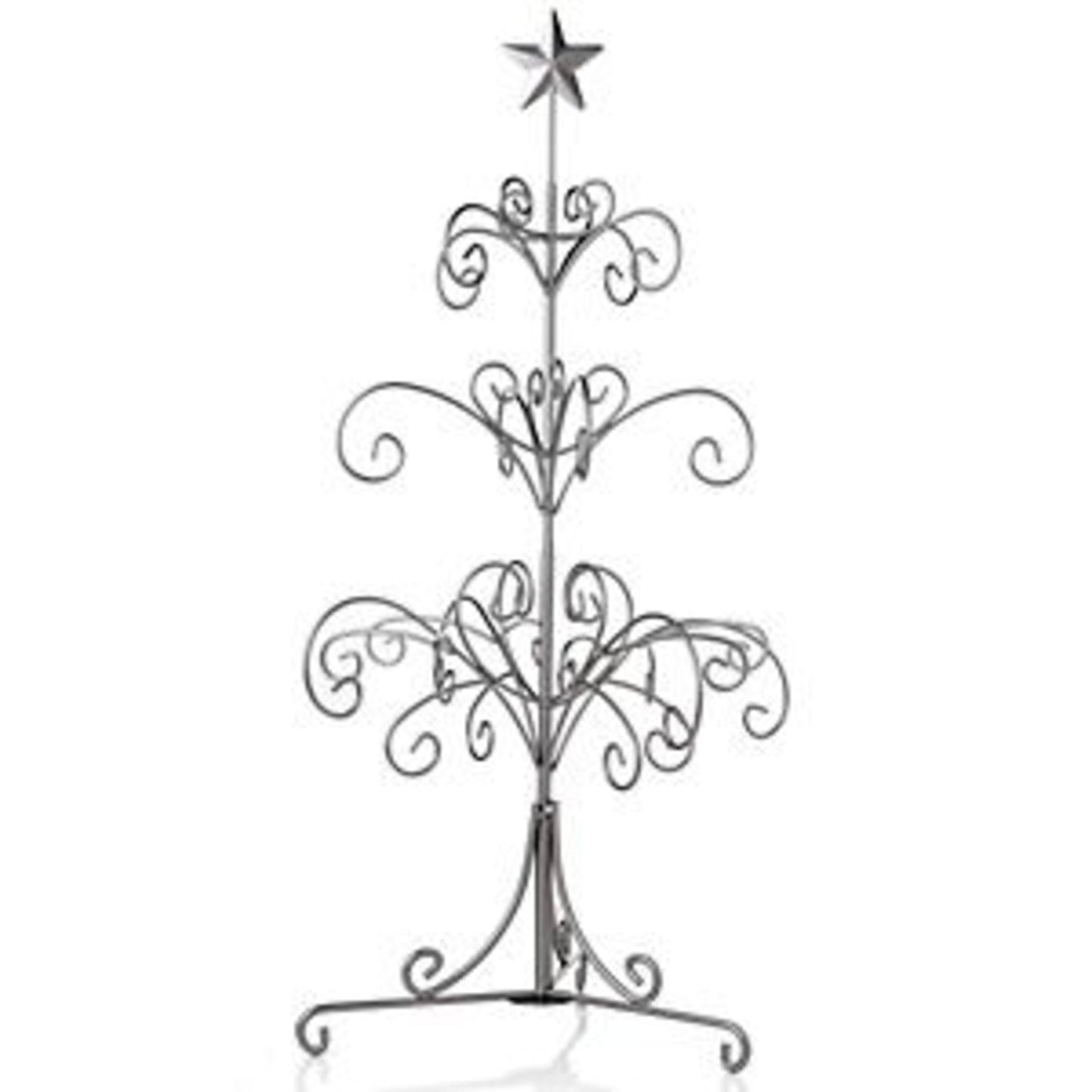 Modern Silver Painted Metal Ornament Tree, Accessory and Jewelry Display, 27"