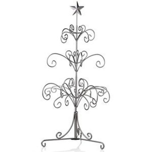 Modern Silver Painted Metal Ornament Tree, Accessory and Jewelry Display, 27"