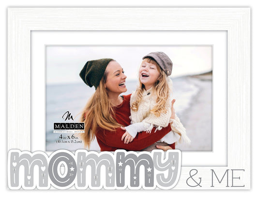 Mommy & Me White Matted Picture Frame with Word Attachment Holds 4"x6" Photo