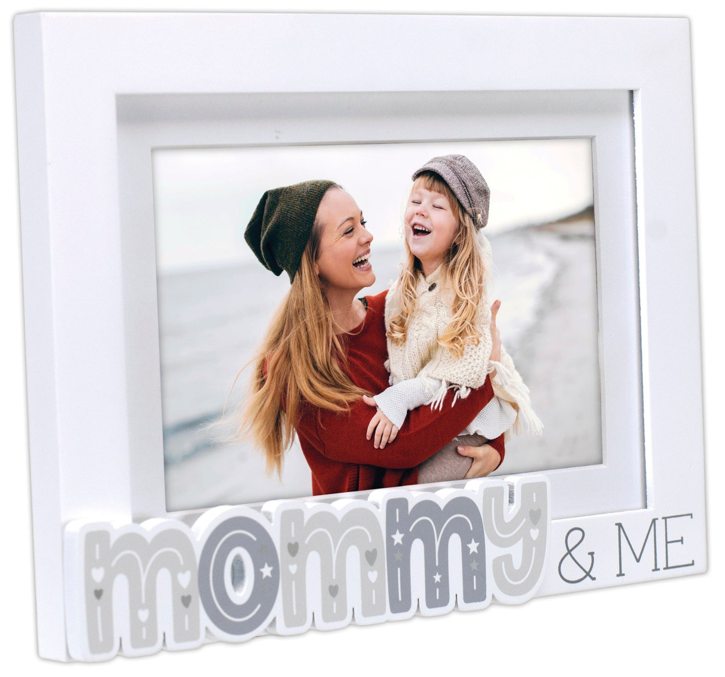 Mommy & Me White Matted Picture Frame with Word Attachment Holds 4"x6" Photo