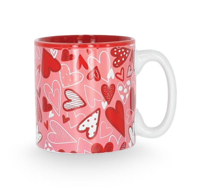 Mug 13 Oz Pink With Hearts