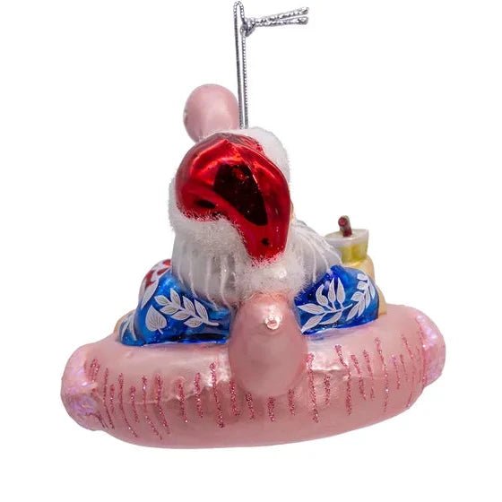 Noble Gems™ Glass Santa In Flamingo Pool Float Ornament