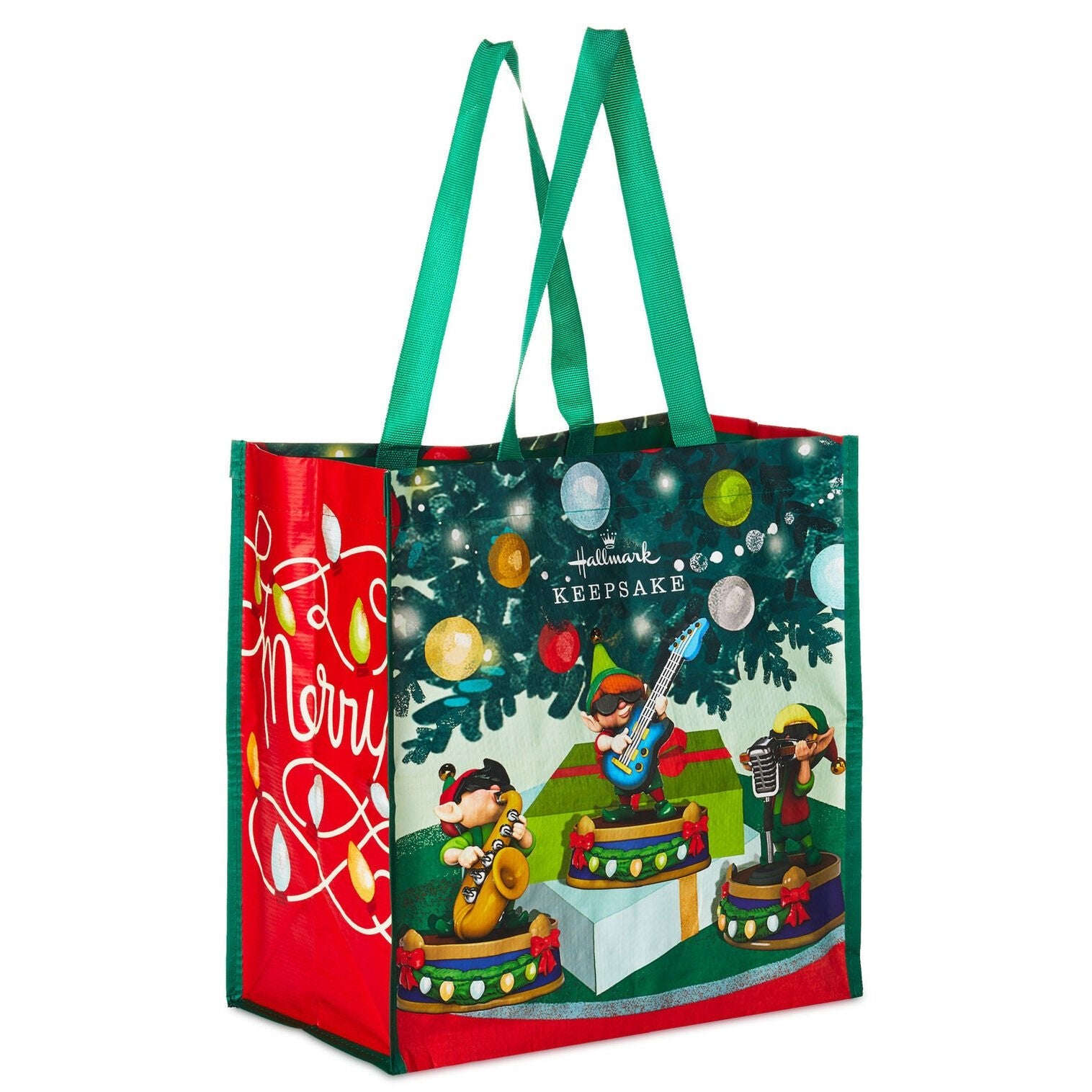 North Pole Tree Trimmers Band Reusable Tote Bag, 13.75"