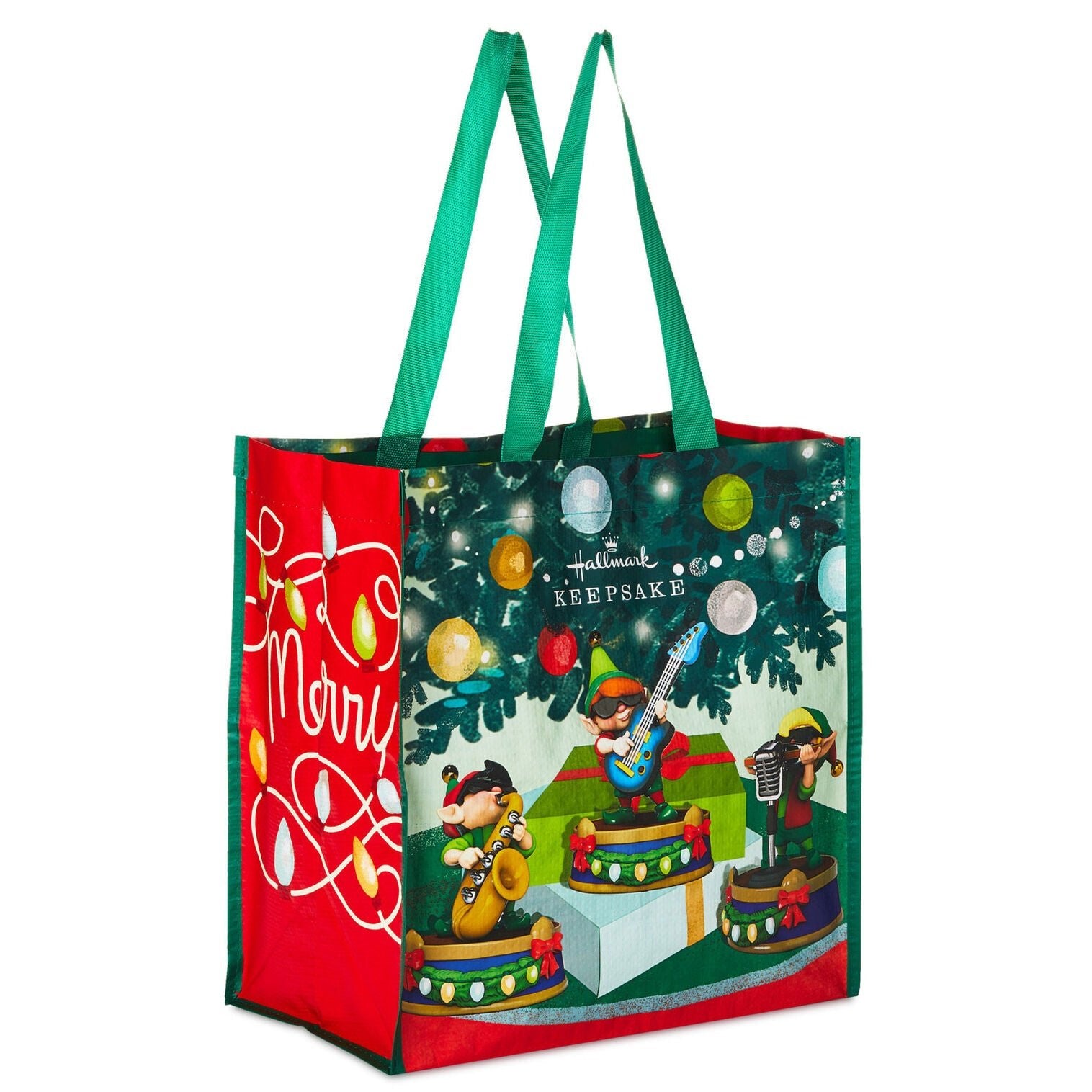 North Pole Tree Trimmers Band Reusable Tote Bag, 13.75"