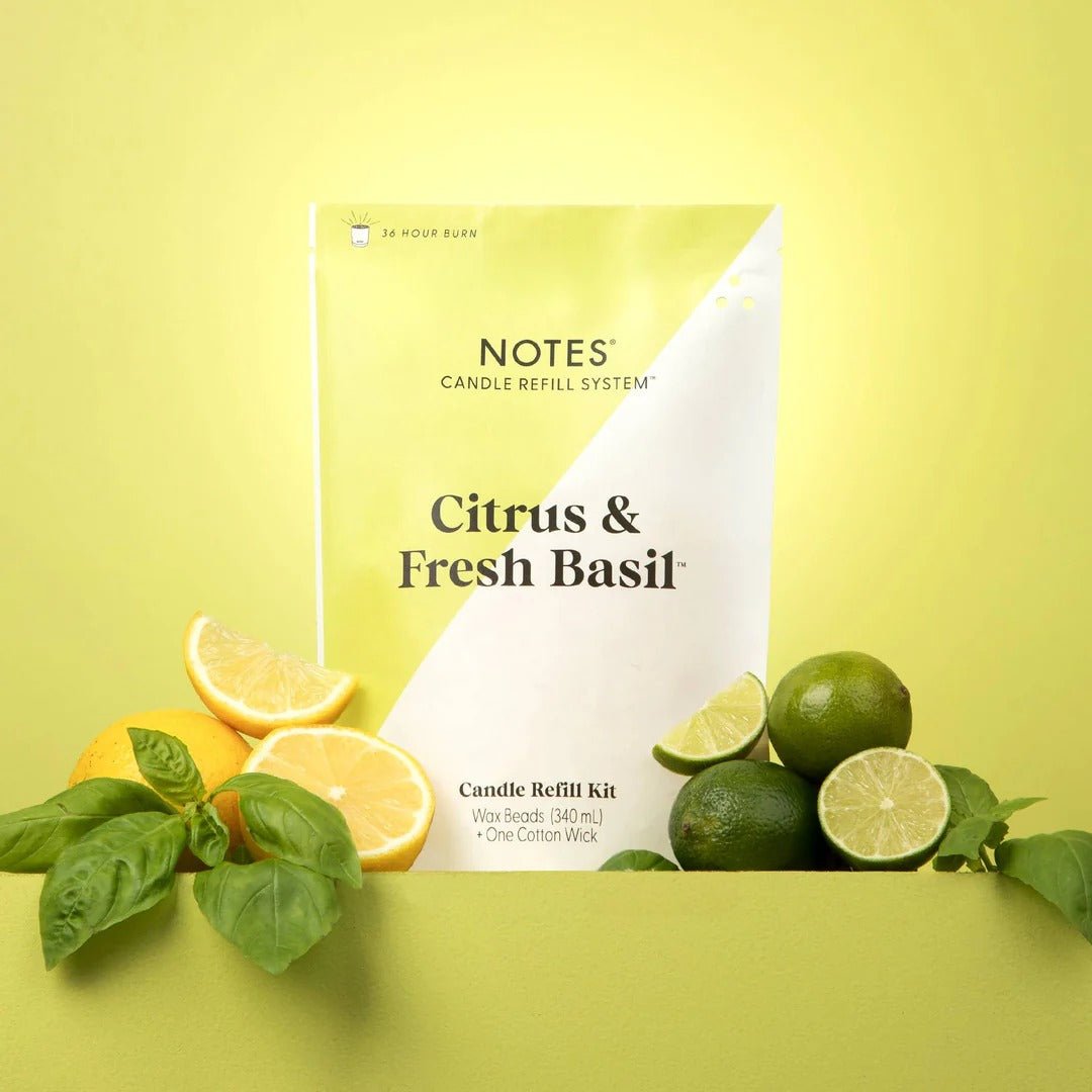 Notes Candle Refill Kit - Citrus & Fresh Basil