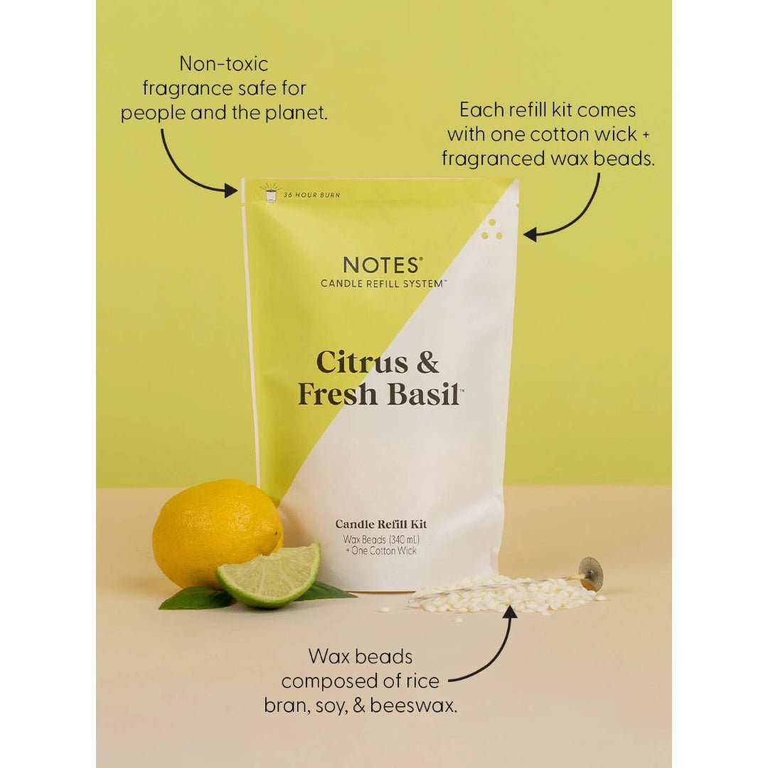 Notes Candle Refill Kit - Citrus & Fresh Basil