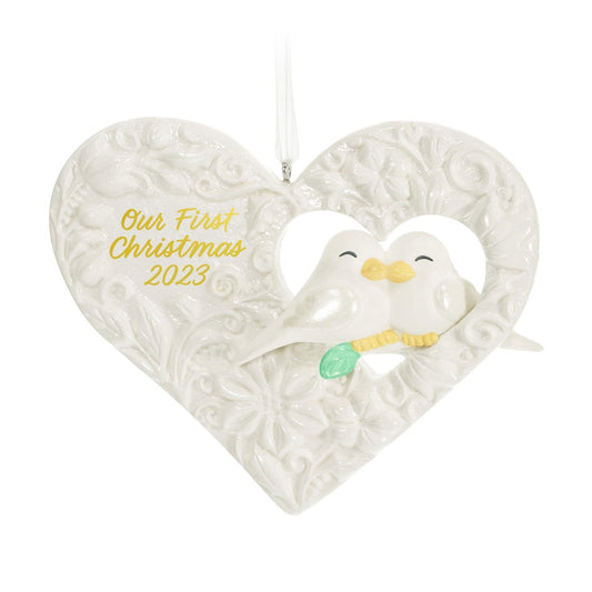 Our First Christmas Birds in Heart 2023 Porcelain, 2023 Keepsake Ornament