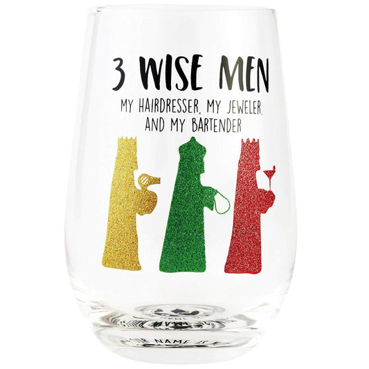 Our Name is Mud Holiday 3 Wise Men Hairdresser Jeweler and Bartender Wine Glass, 15 Oz