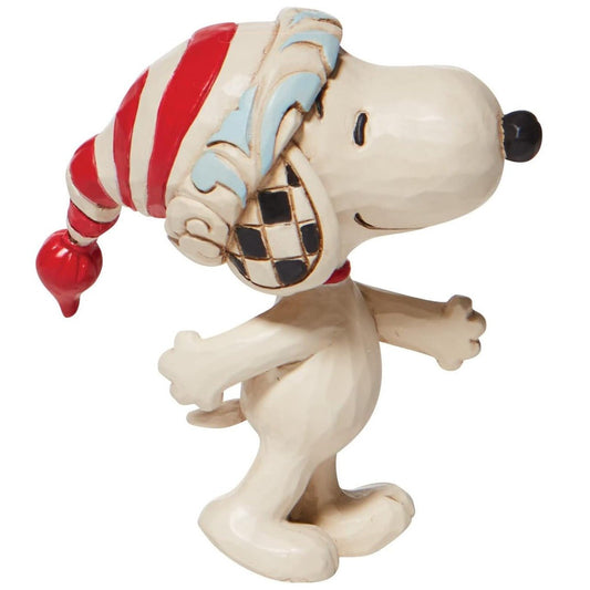 Peanuts by Jim Shore Snoopy with a Christmas Cap Miniature Figurine, 3"
