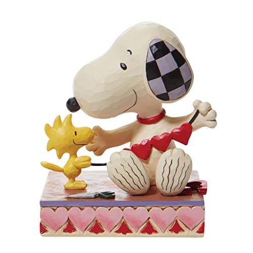 Peanuts by Jim Shore Woodstock and Snoopy with Heart Garland Figurine, 4.5 Inch, Multicolor