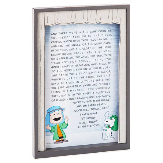 Peanuts Linus Nativity Speech Framed Wood Quote Sign, 10"x14.75"