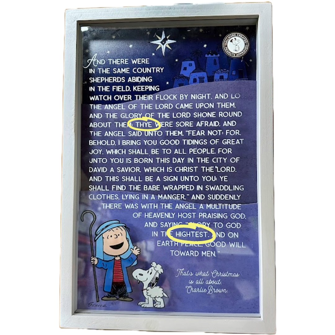 Peanuts Linus Nativity Speech Framed Wood Quote Sign Shadowbox, 10"x14.75"