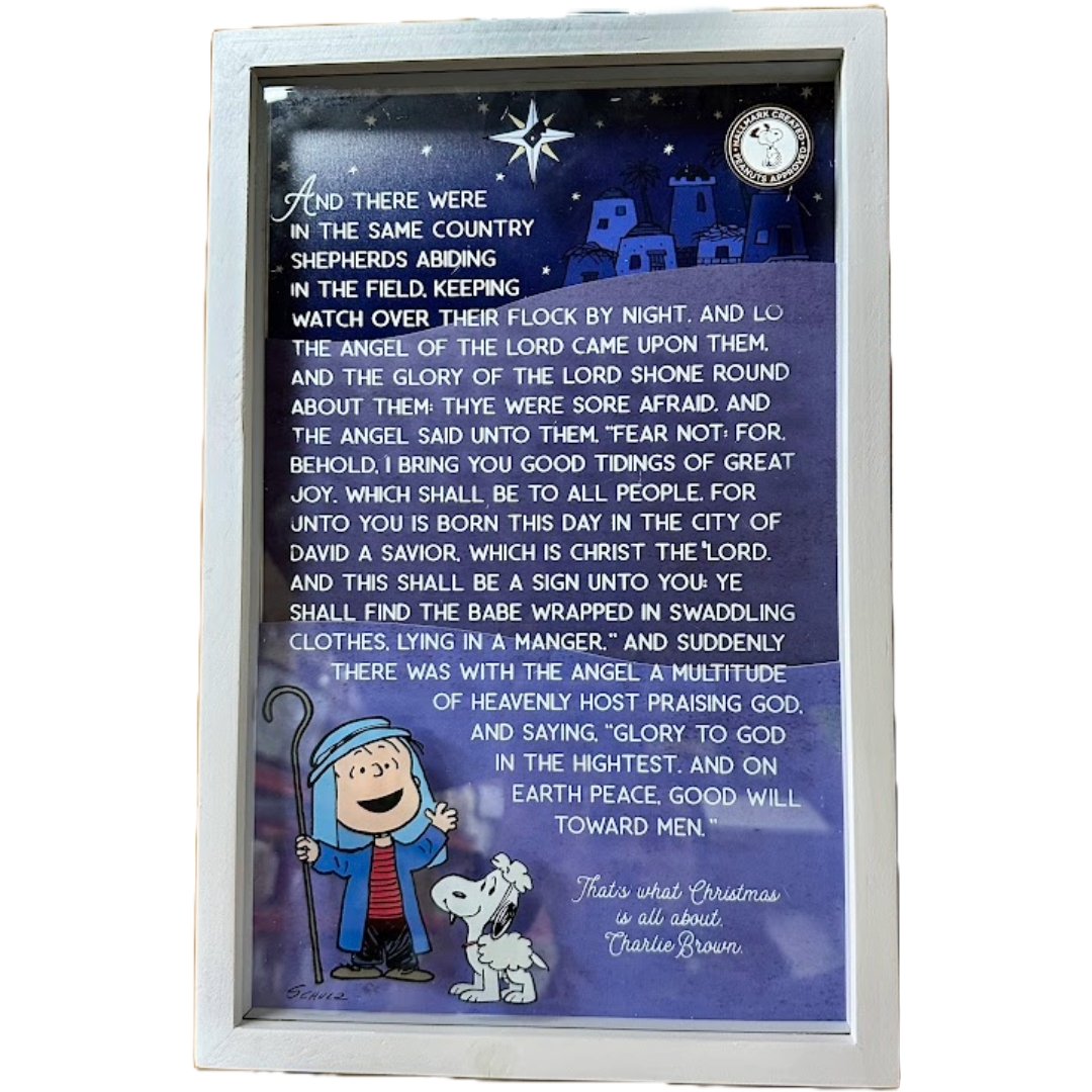 Peanuts Linus Nativity Speech Framed Wood Quote Sign Shadowbox, 10"x14.75"