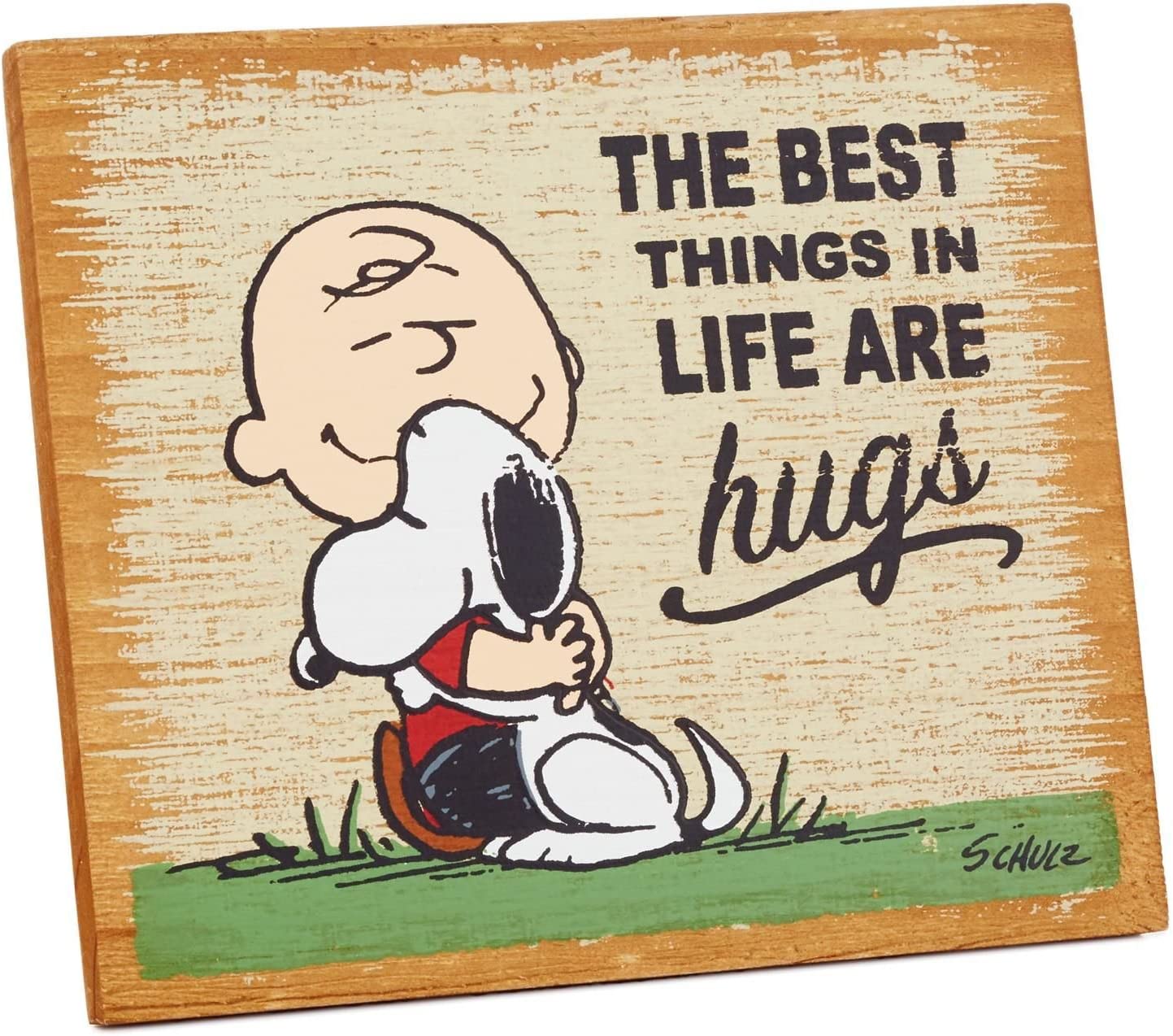 Peanuts "The Best Things are Hugs" Wood Quote Sign
