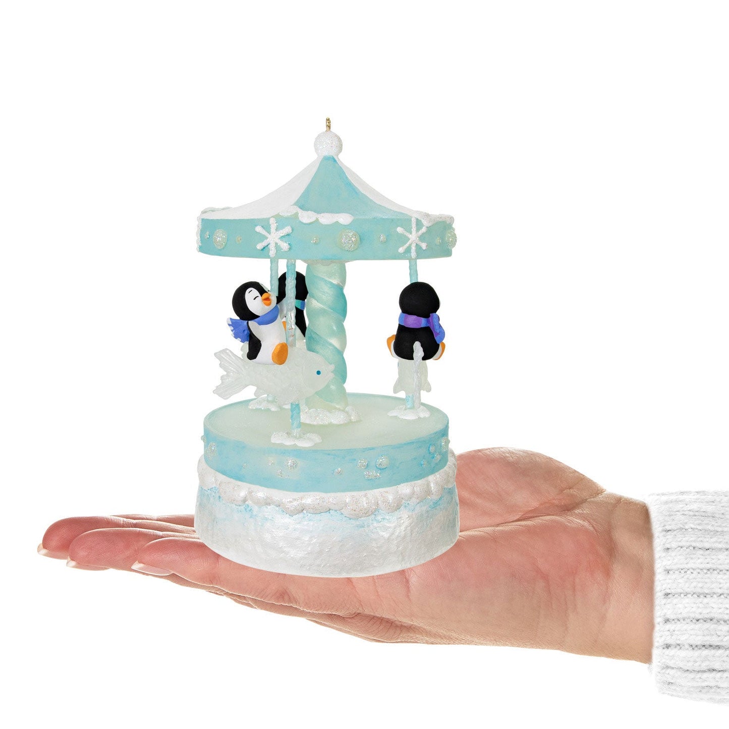 Playful Penguins on Carousel Musical 2024 Keepsake Ornament and Motion