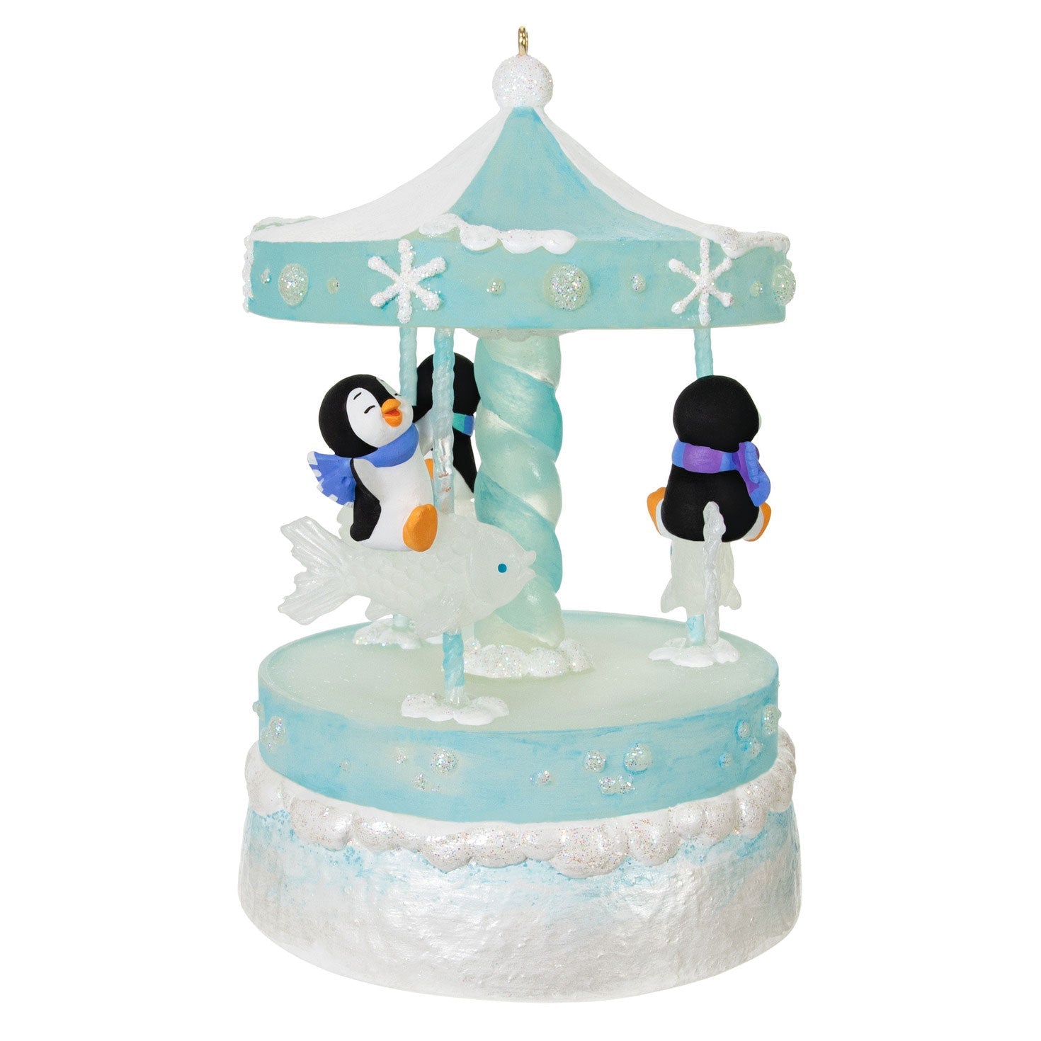 Playful Penguins on Carousel Musical 2024 Keepsake Ornament and Motion