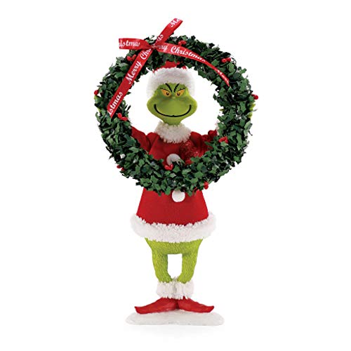 Possible Dreams Dr. Seuss The Grinch Decorates with Wreath Figurine, 13 Inch