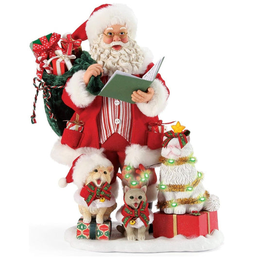 Possible Dreams Santa and his Pets Kitten Carols Lit Figurine, 10.5"