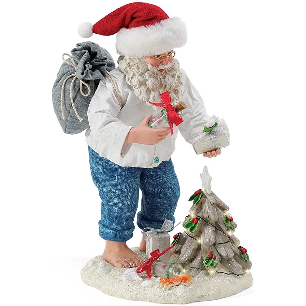 Possible Dreams Santa by The Sea Message in a Bottle Lit Figurine