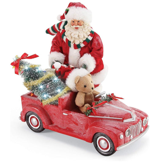 Possible Dreams Santa Red Pedal Truck Lit Figurine, 10.5"