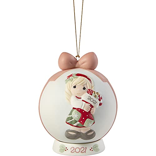 Precious Moments 211003 You Fill Me with Christmas Cheer 2021 Dated Bisque Porcelain Ball Ornament , White