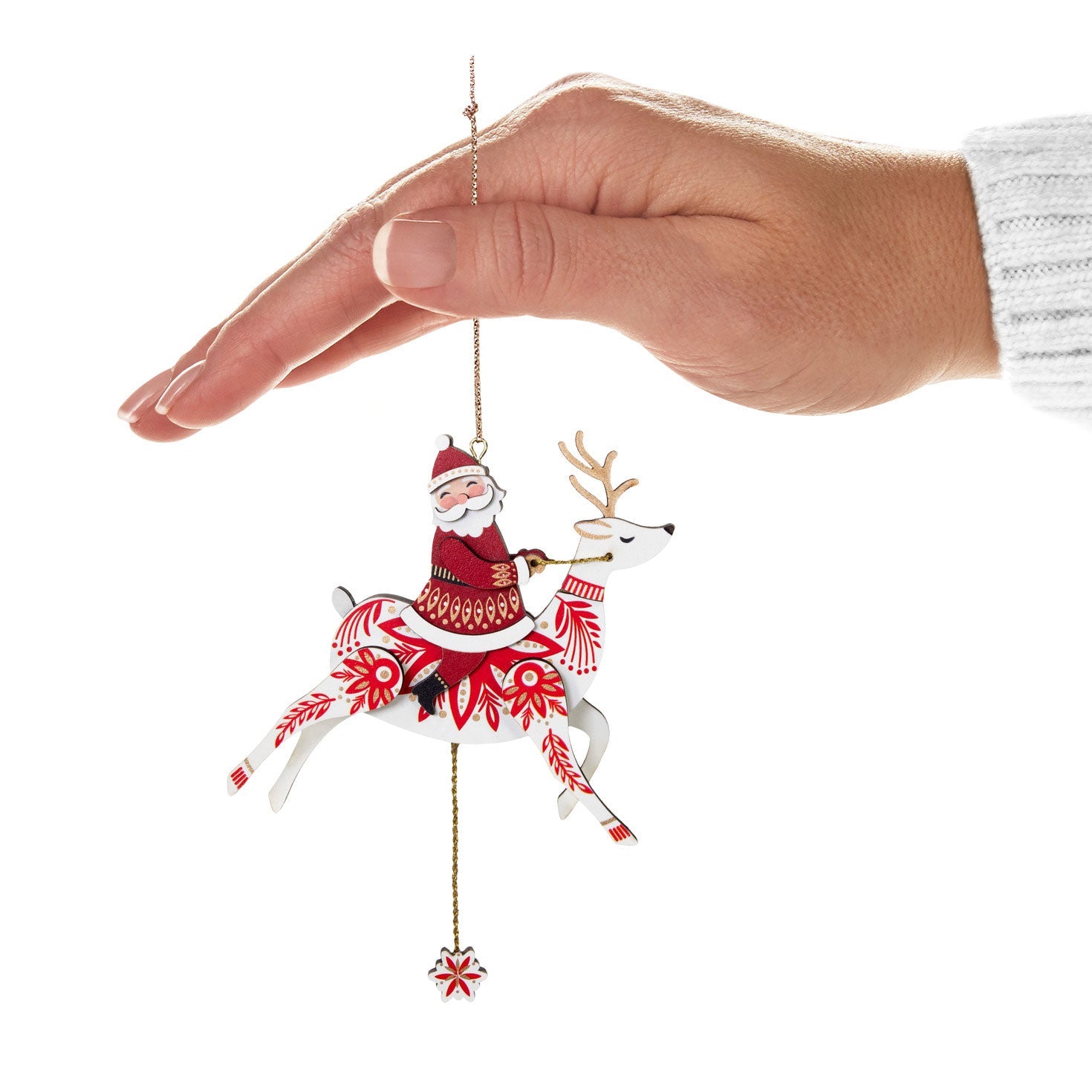 Pull-String Reindeer With Santa Wood 2024 Keepsake Ornament