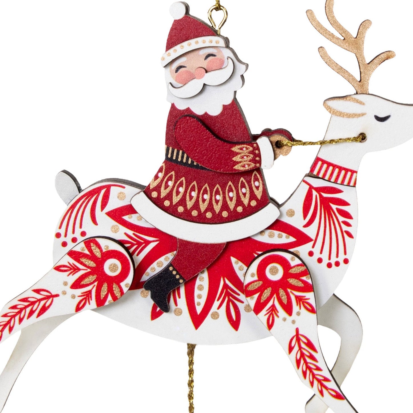 Pull-String Reindeer With Santa Wood 2024 Keepsake Ornament