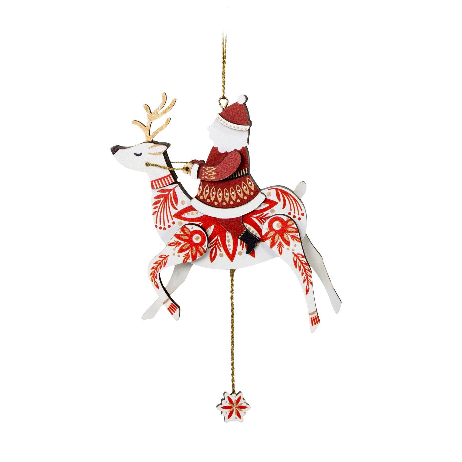 Pull-String Reindeer With Santa Wood 2024 Keepsake Ornament