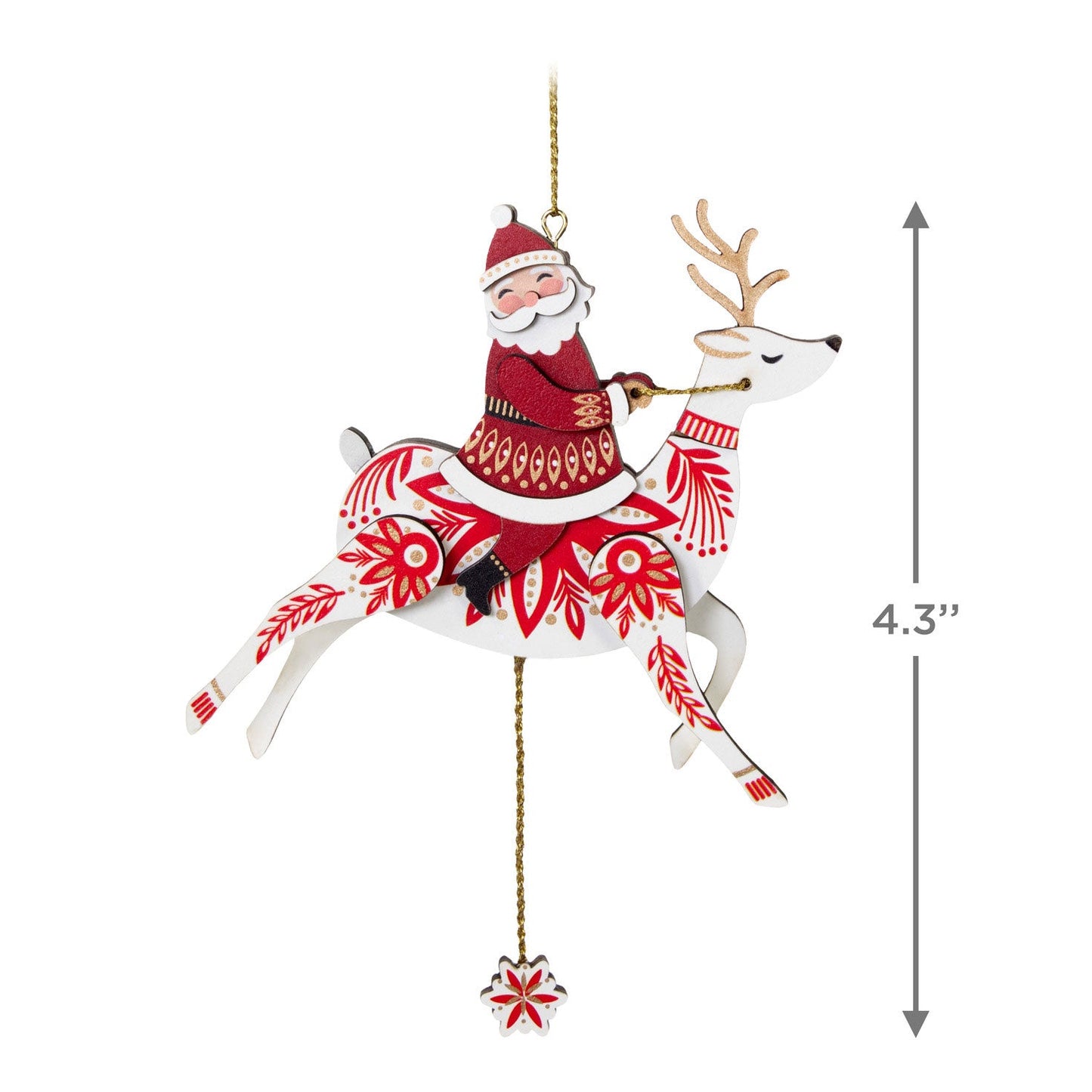 Pull-String Reindeer With Santa Wood 2024 Keepsake Ornament