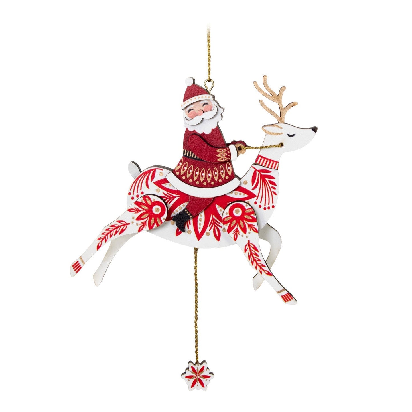 Pull-String Reindeer With Santa Wood 2024 Keepsake Ornament