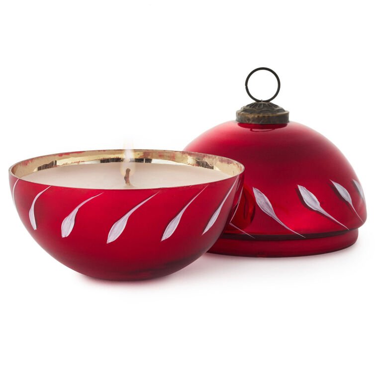 Red Glass Ball Ornament Pine - Scented Candle, 4"
