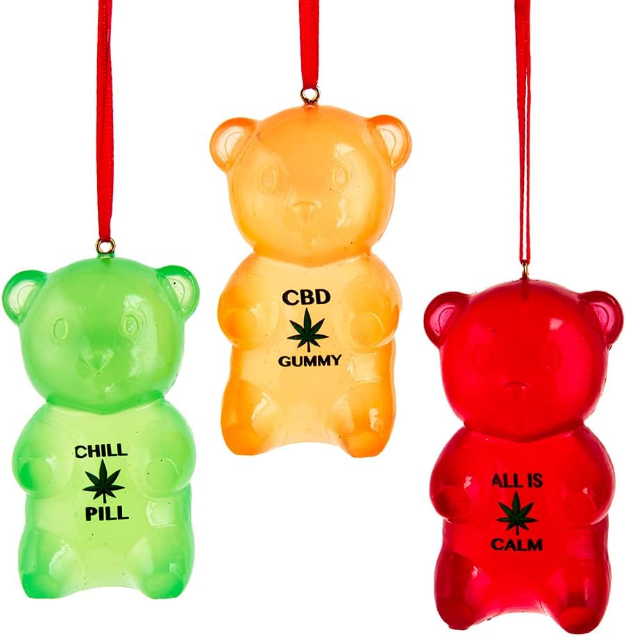 Red, Green and Orange CBD Gummies Ornaments (Set of 3)