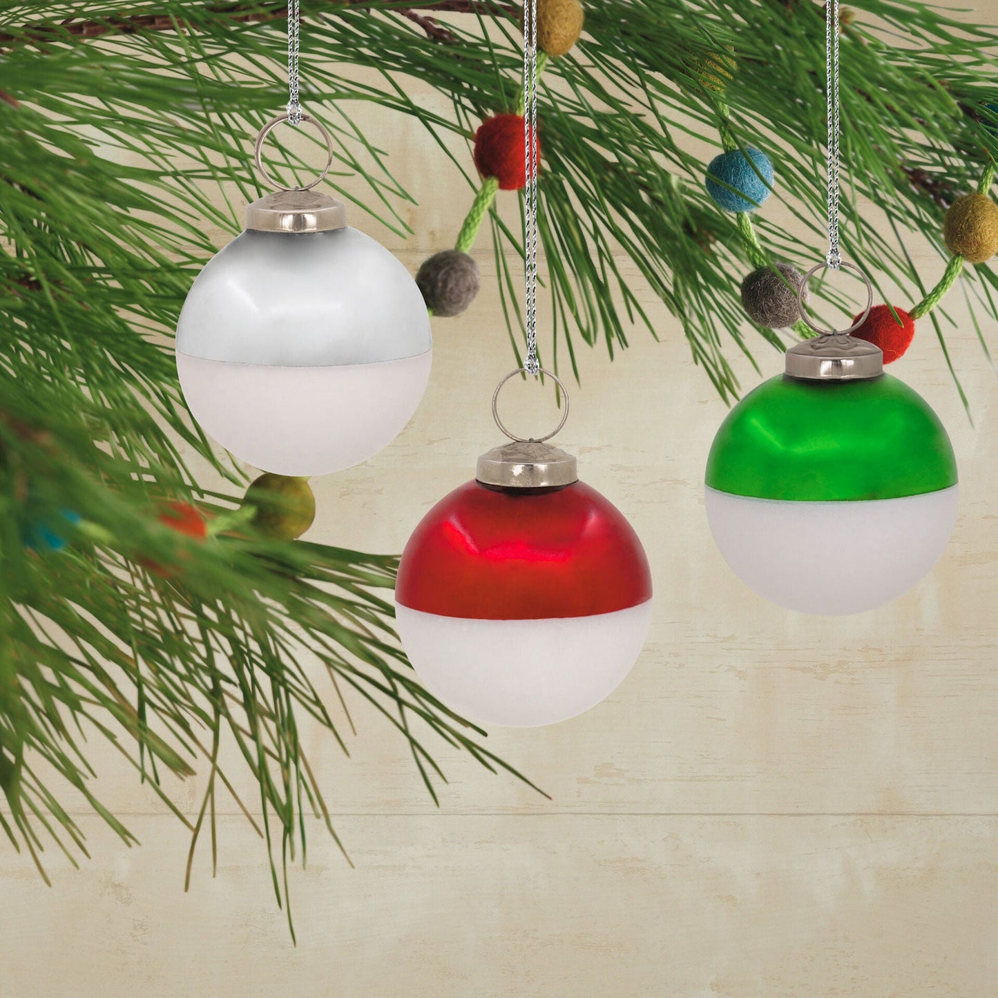 Red, Green and Silver Ball Glass Hallmark Ornament, Set of 6