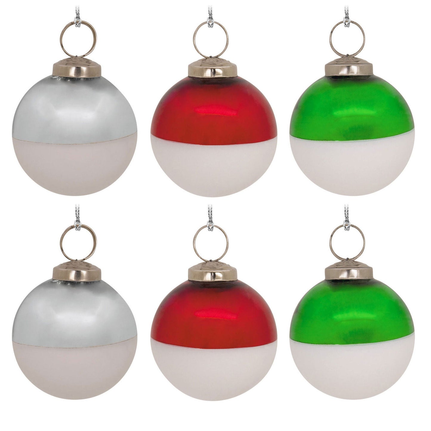 Red, Green and Silver Ball Glass Hallmark Ornament, Set of 6