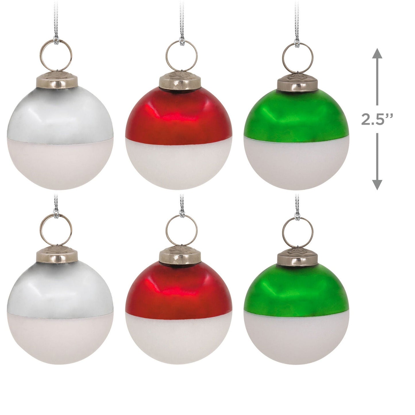 Red, Green and Silver Ball Glass Hallmark Ornament, Set of 6