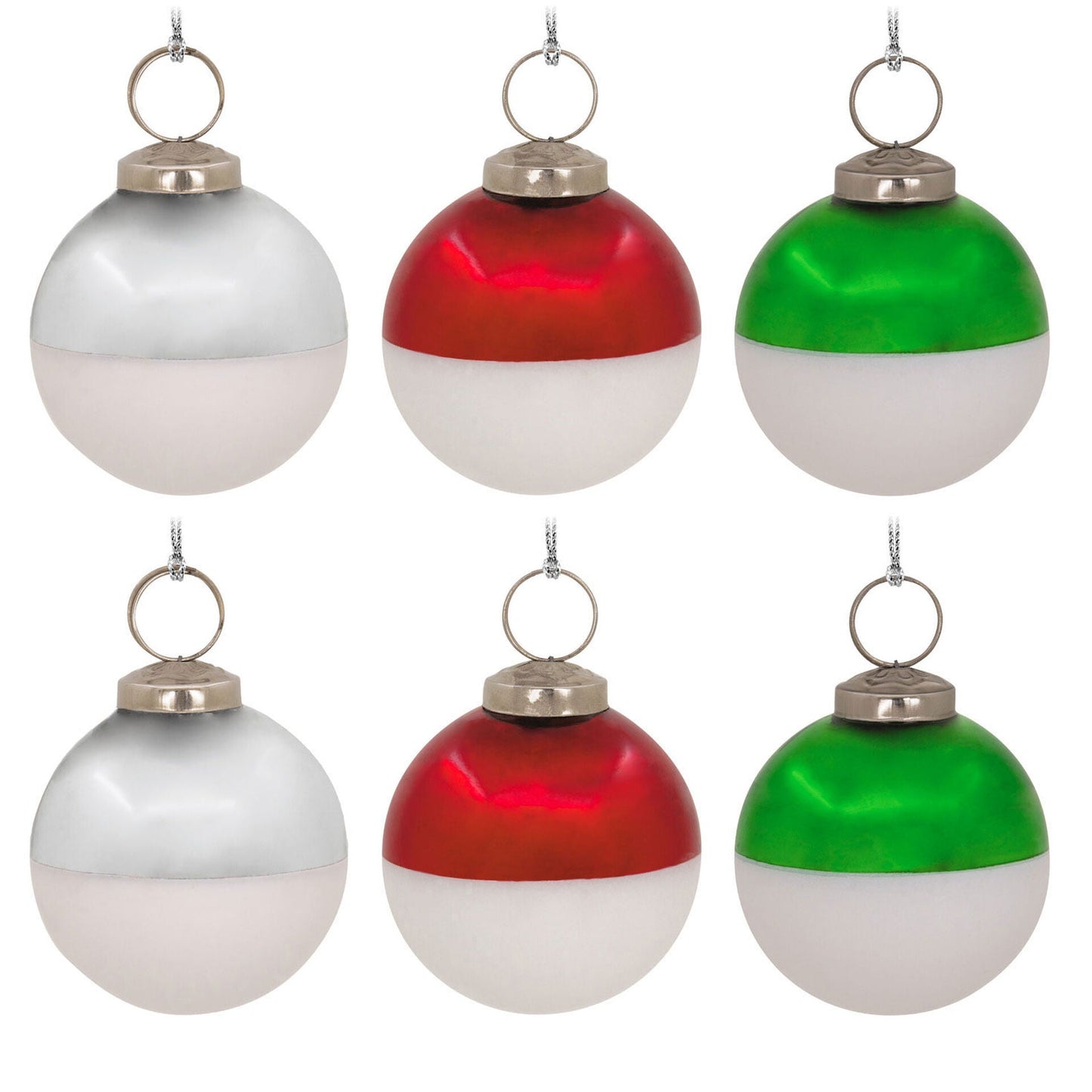 Red, Green and Silver Ball Glass Hallmark Ornament, Set of 6