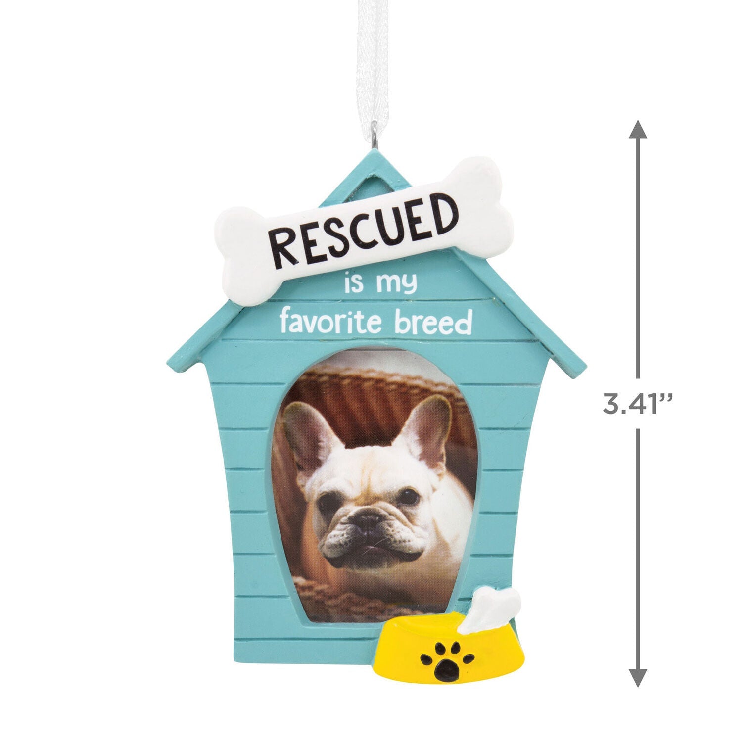 Rescued Is My Favorite Breed Blue Doghouse Photo Frame Hallmark Ornament