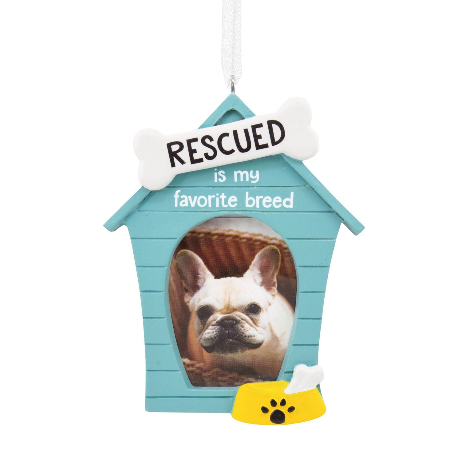 Rescued Is My Favorite Breed Blue Doghouse Photo Frame Hallmark Ornament